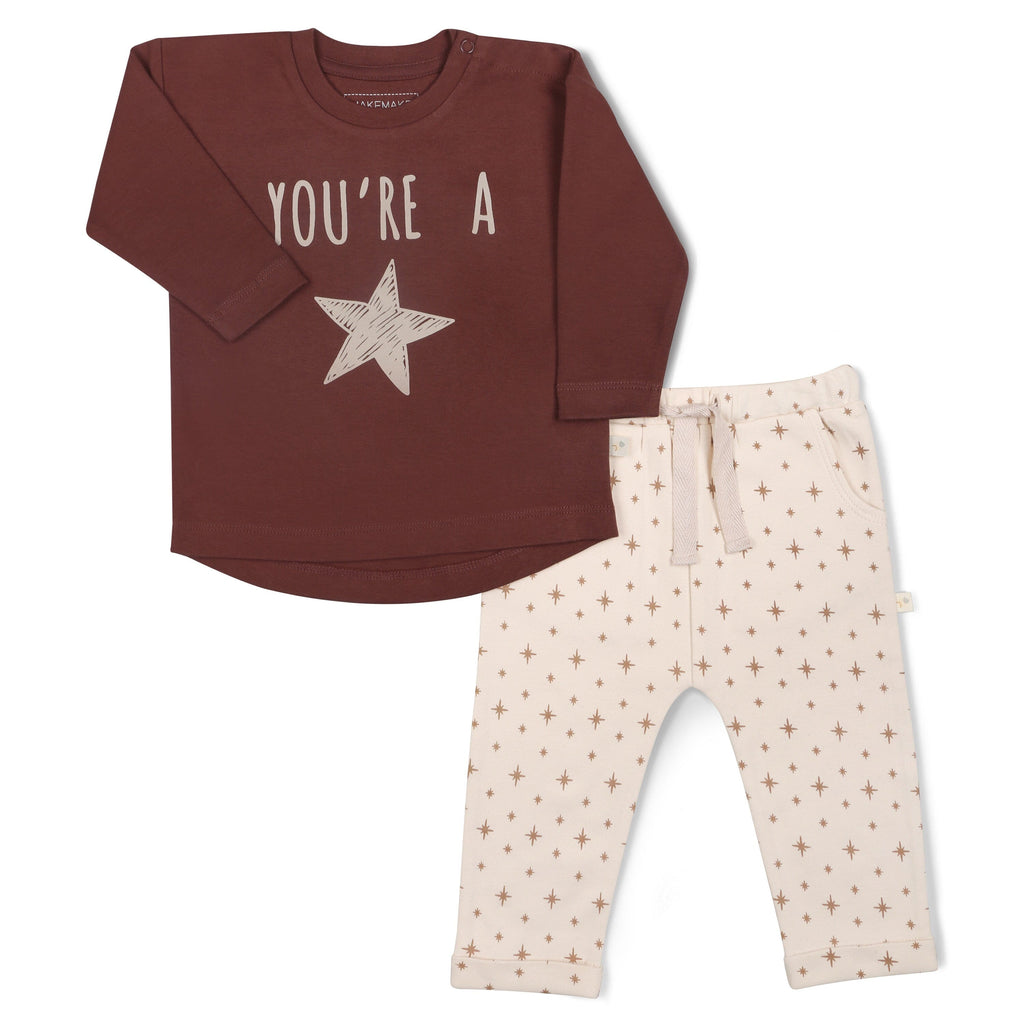 Organic Long Sleeve Tee & Pant Set - You're a Star Tee & Pants Set Makemake Organics 