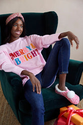 Shiraleah "Merry & Bright" Holiday Sweatshirt, Pink by Shiraleah Shiraleah 