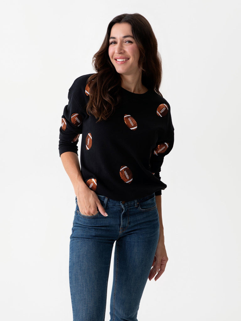 Sequin Football Sweatshirt | Black Sweatshirts Shiraleah 