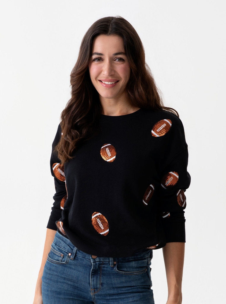 Sequin Football Sweatshirt | Black Sweatshirts Shiraleah 