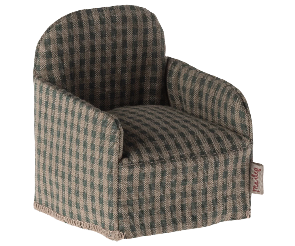 Presale - Chair, Mouse | Green Checker Maileg Furniture Maileg Green Mouse 