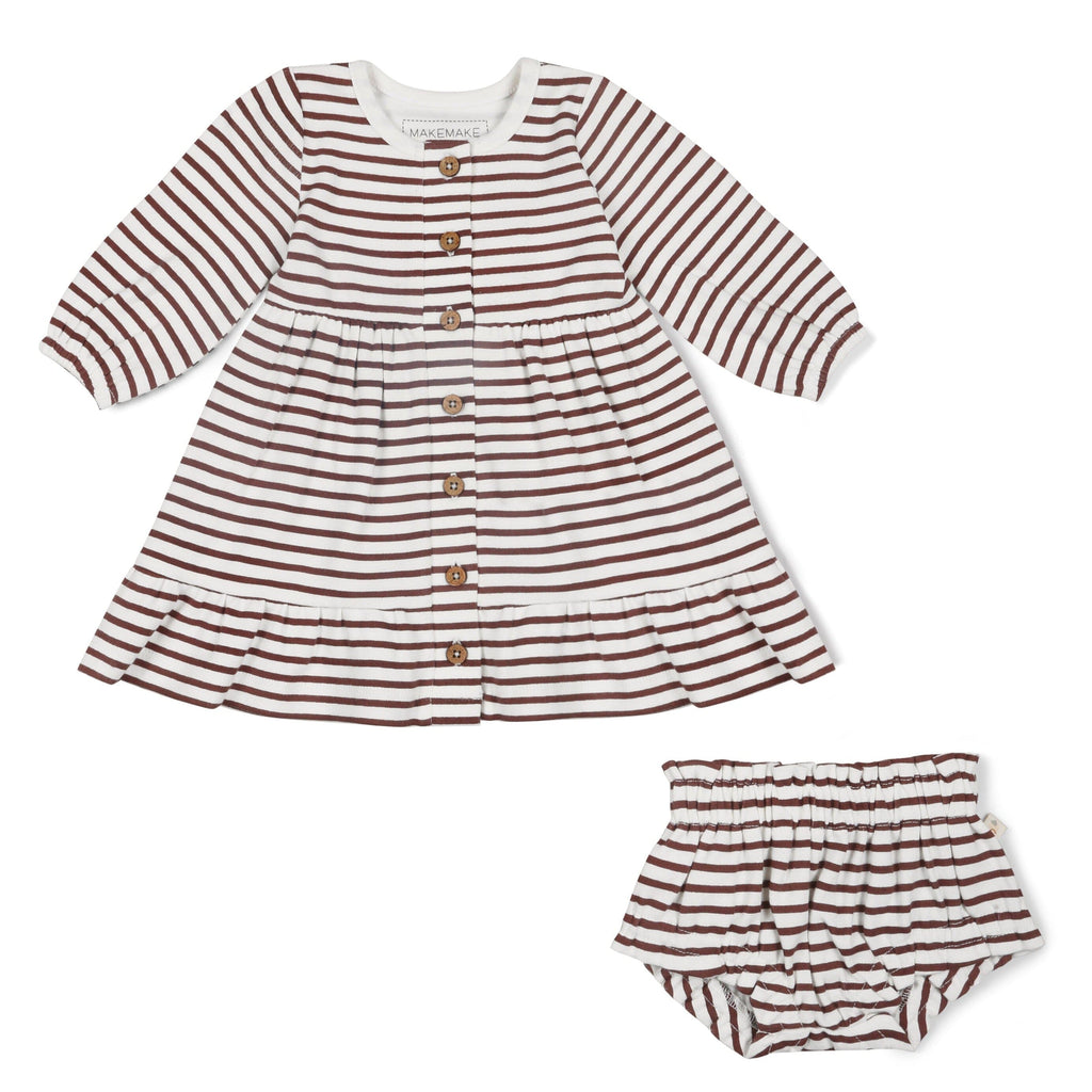 Organic Tiered Dress - Plum Stripes Tiered Dress Makemake Organics 