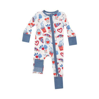 2 Way Zipper Romper | Love You Foodie Much Blue Zip Rompers Angel Dear 