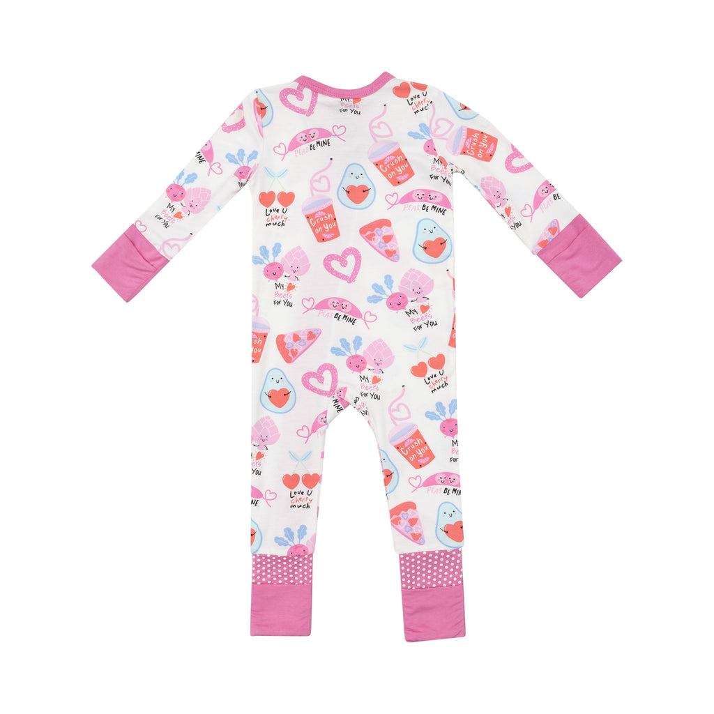 2 Way Zipper Romper | Love You Foodie Much Pink Zip Rompers Angel Dear 