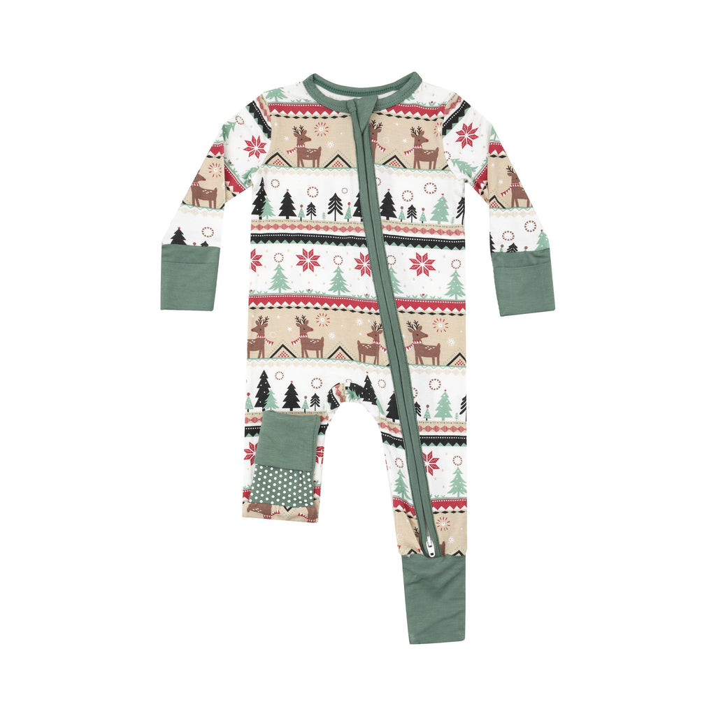 2 Way Zipper Romper - Reindeer Fair Isle 126 Angel Dear 