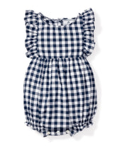 Baby's Twill Ruffled Romper | Navy Gingham Jumpsuits & Rompers Petite Plume 