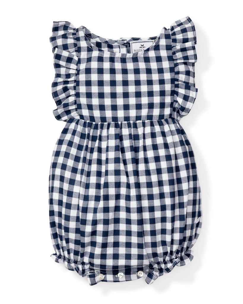 Baby's Twill Ruffled Romper | Navy Gingham Jumpsuits & Rompers Petite Plume 