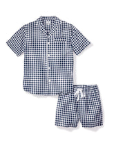 Men's Twill Pajama Short Set in Navy Gingham Men's Short Set Petite Plume 