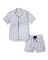 Men's Twill Pajama Short Set in Navy French Ticking Men's Short Set Petite Plume 