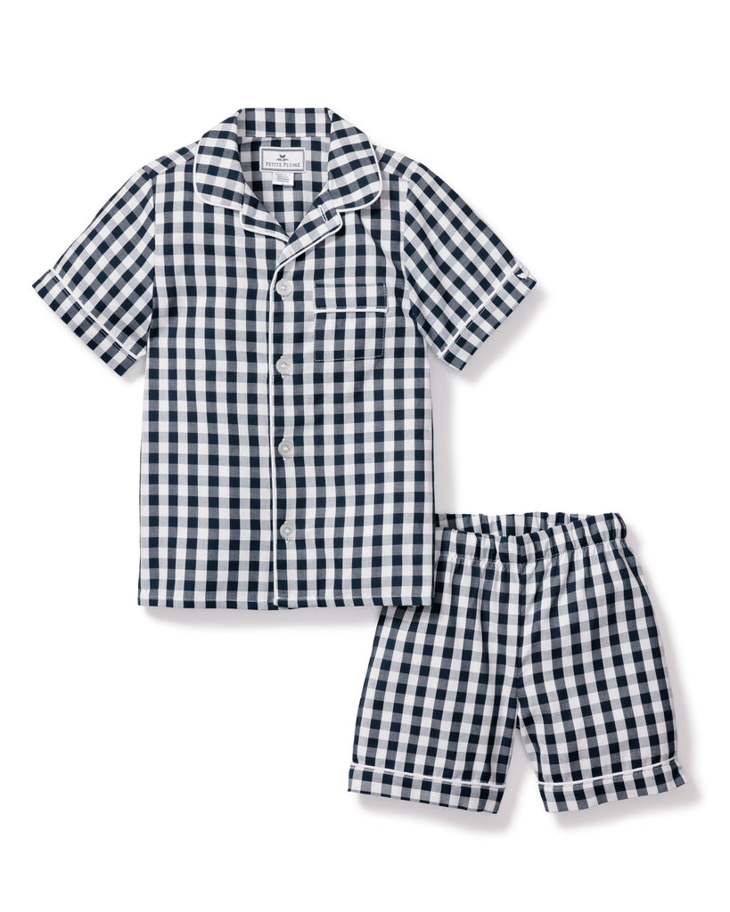 Kid's Pajama Short Set | Navy Gingham Pajama Sets Petite Plume 