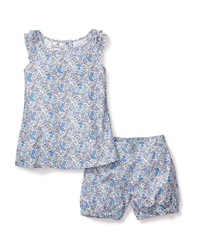 Girl's Twill Amelie Short Set in Fleur D'Azur Children's Short Set Petite Plume 