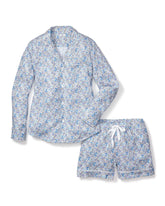 Women's Twill Pajama Long Sleeve Short Set in Fleur D'Azur Women's Long Sleeve Short Set Petite Plume 