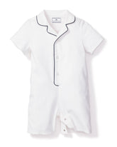 Baby's Twill Summer Romper | White with Navy Piping Jumpsuits & Rompers Petite Plume 