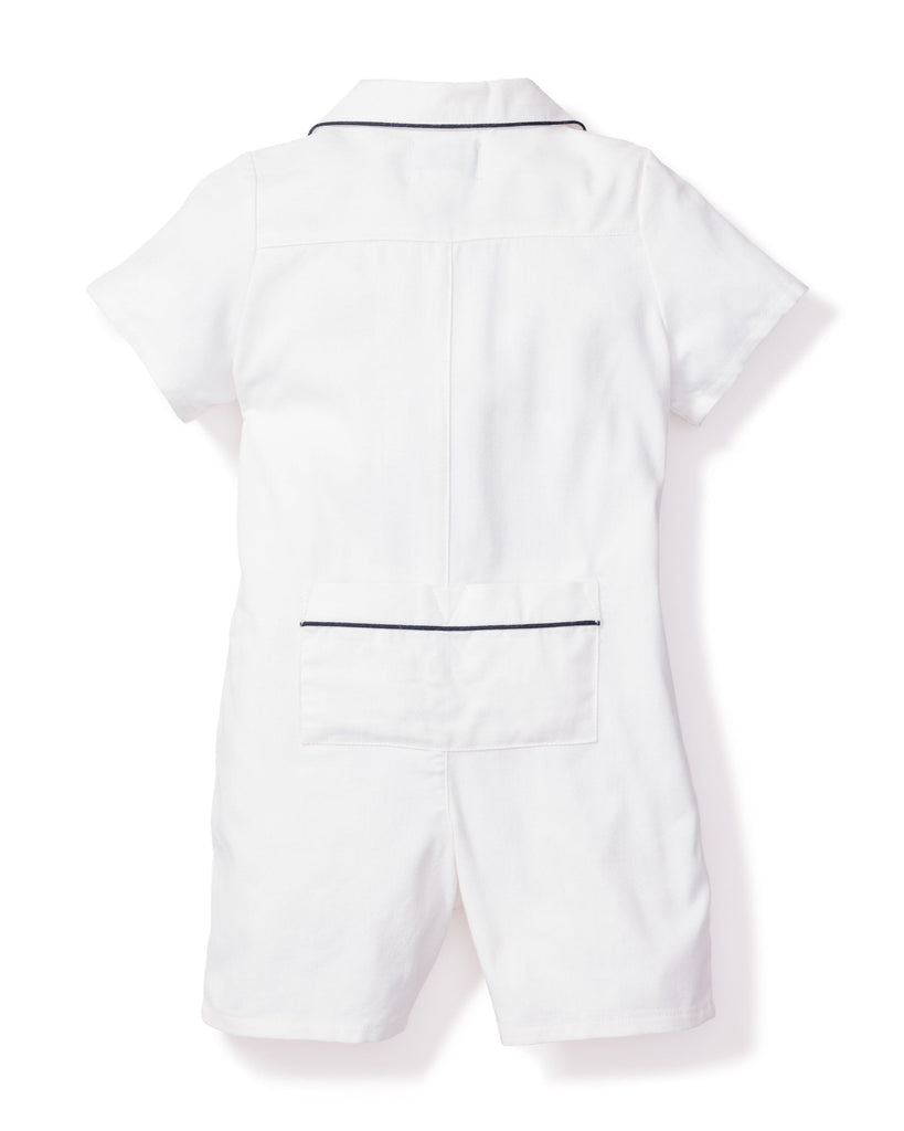 Baby's Twill Summer Romper | White with Navy Piping Jumpsuits & Rompers Petite Plume 