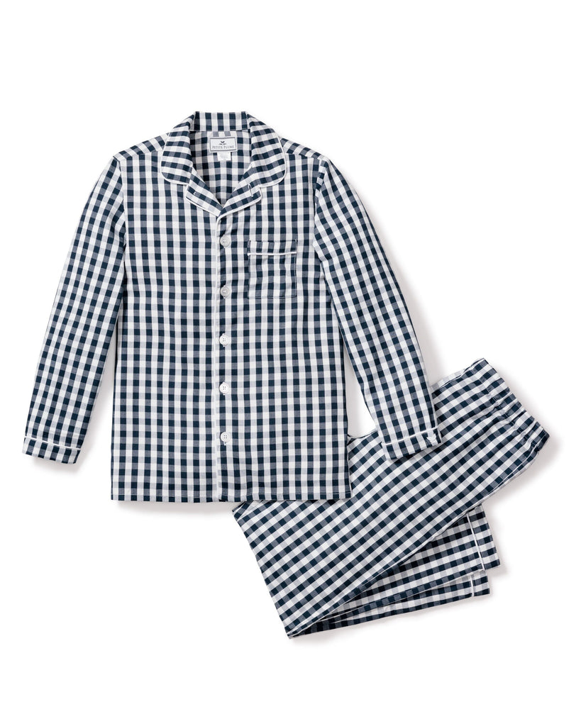 Kid's Twill Pajama Set | Navy Gingham Pajama Sets Petite Plume 