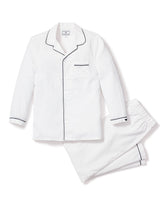 Kid's Twill Pajama Set | White with Navy Piping Pajama Sets Petite Plume 