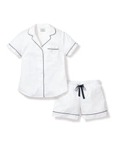 Women's Twill Pajama Short Set | White with Navy Piping Pajama Sets Petite Plume 