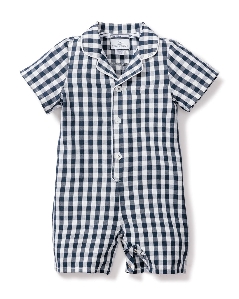 Baby's Twill Summer Romper | Navy Gingham Jumpsuits & Rompers Petite Plume 