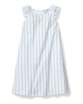 Girl's Twill Amelie Nightgown in Periwinkle Stripe Children's Nightgown Petite Plume 