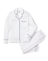 Women's Pima Pajama Set | White with Navy Piping Pajama Sets Petite Plume 