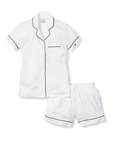 Women's Pima Pajama Short Set | White with Navy Piping Pajama Sets Petite Plume 