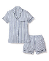 Women's Pima Pajama Short Set | Navy French Ticking Pajama Sets Petite Plume 