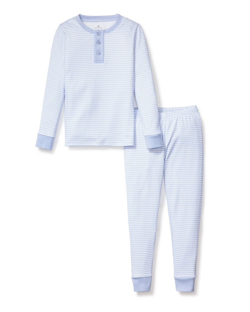 Kid's Pima Snug Fit Pajama Set | Blue Stripes Pajama Sets Petite Plume 