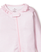 Baby's Pima Ruffle Collar Romper in Pink Stripes Children's Pajamas TF Petite Plume 