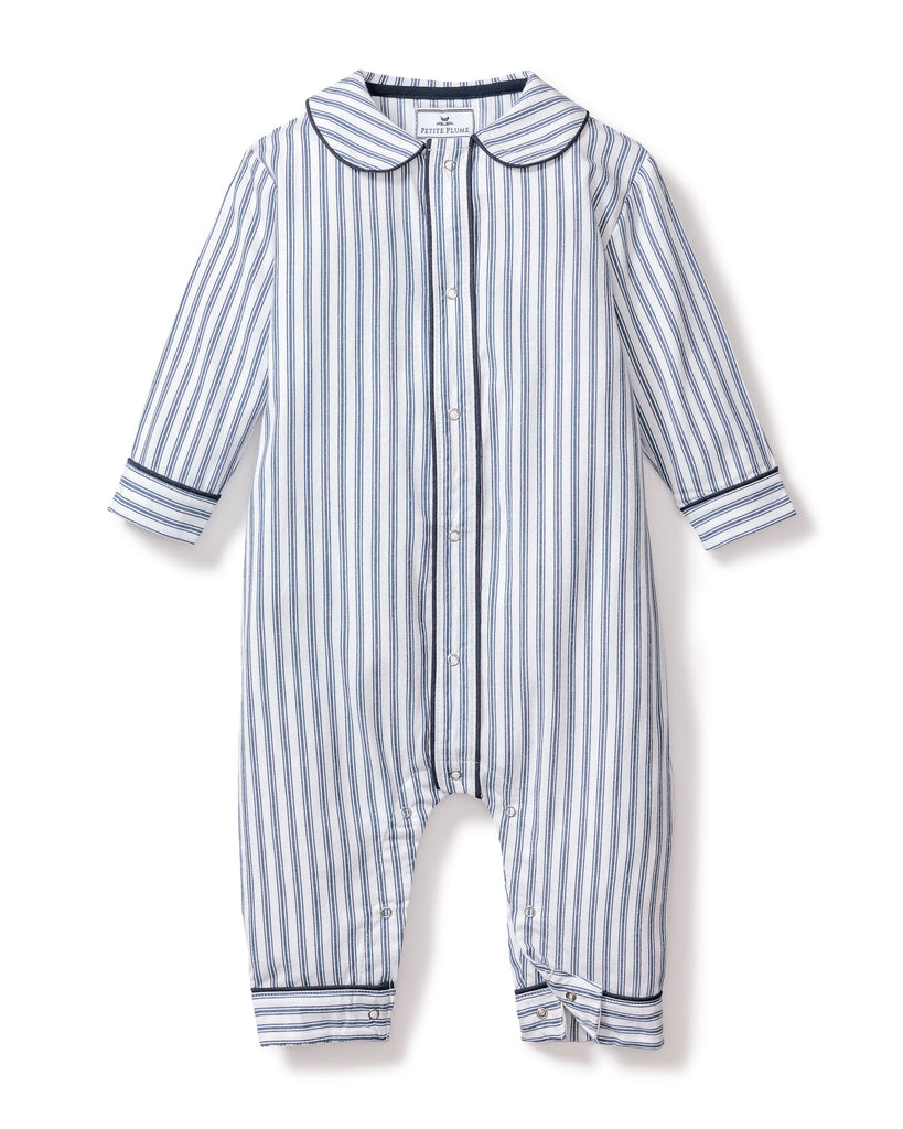 Baby's Twill Cambridge Romper | Navy French Ticking Jumpsuits & Rompers Petite Plume 