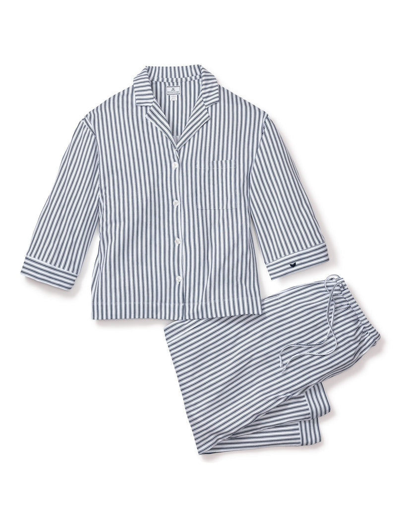 The Olivia Wide Leg Pima Pajama Set | Navy French Ticking Pajama Sets Petite Plume 