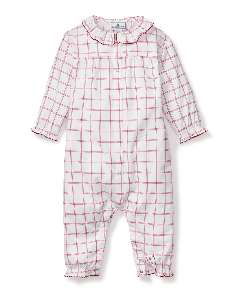 Baby's Twill Madeline Romper in Garnet Tattersall Infant Romper Petite Plume 