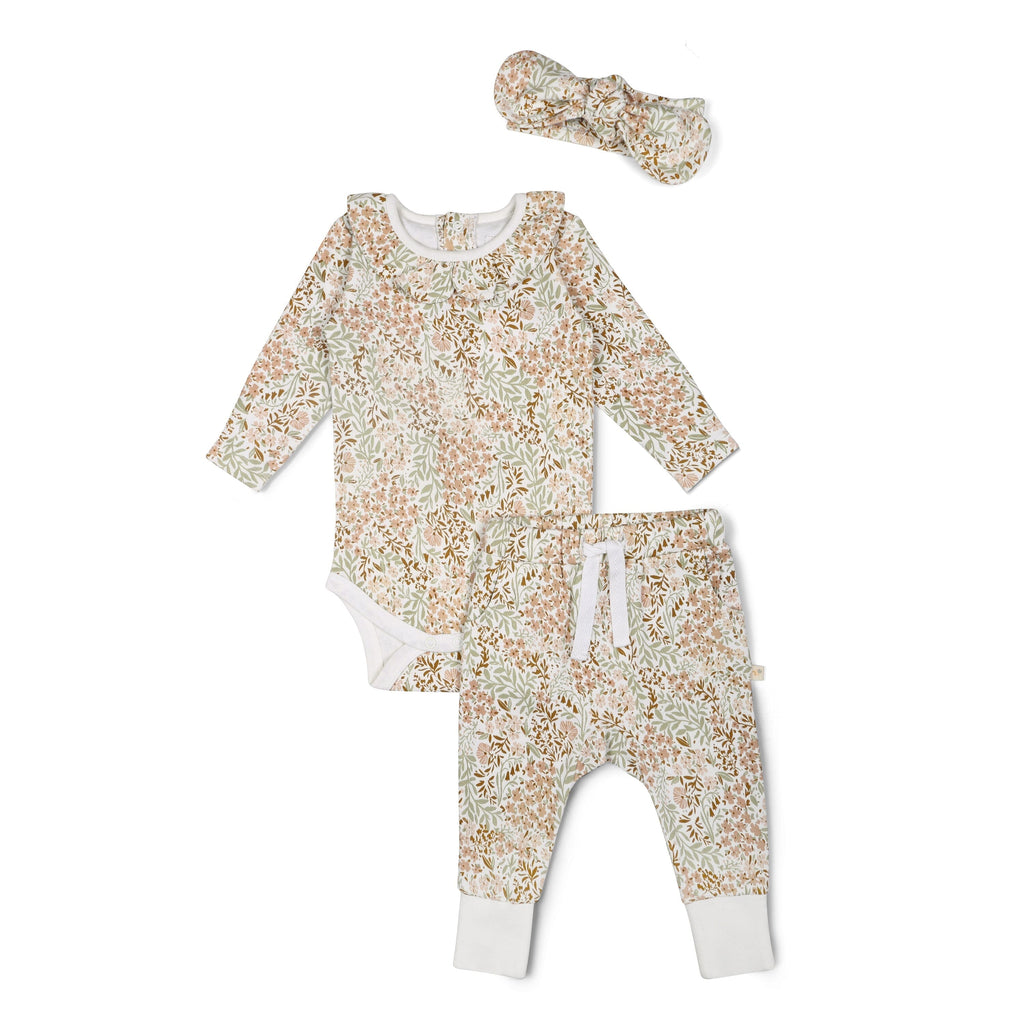 Organic Ruffle Onesie & Pants Set | Gardenia Sets Makemake Organics 