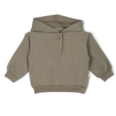 Organic Fleece Henley Hoodie - Olive Fleece Hoodie Makemake Organics 