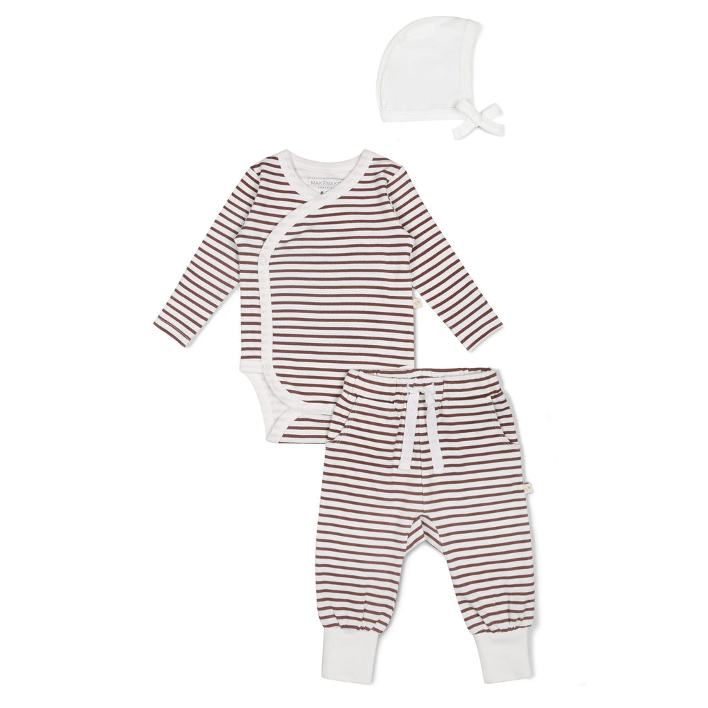 Organic Kimono Onesie & Pants Set - Plum Stripes Kimono Pant Set Makemake Organics 