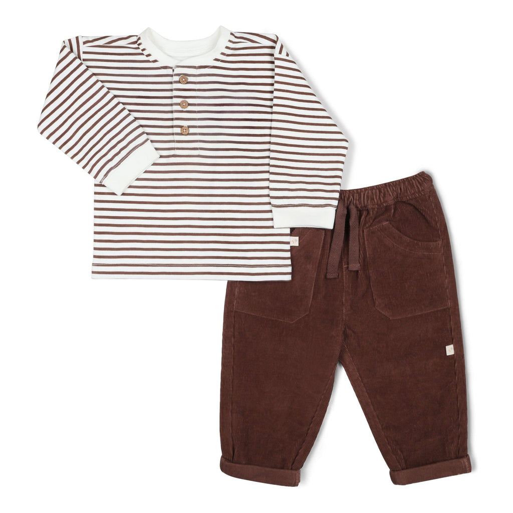 Organic Tee and Corduroy Pant Set - Plum Henley Tee & Pant Set Makemake Organics 