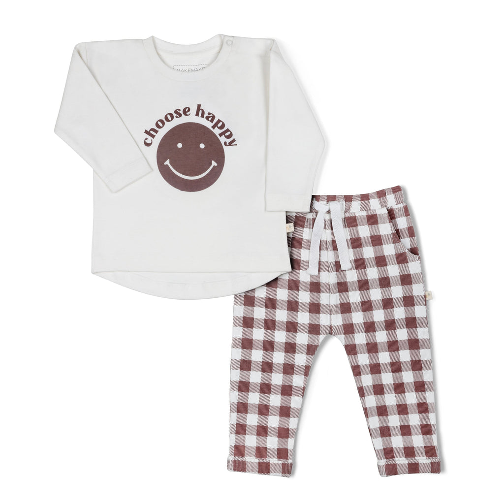 Organic Long Sleeve Tee & Pant Set - Choose Happy Tee & Pants Set Makemake Organics 