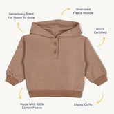 Organic Fleece Henley Hoodie - Taupe Fleece Hoodie Makemake Organics 