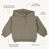 Organic Fleece Henley Hoodie - Olive Fleece Hoodie Makemake Organics 