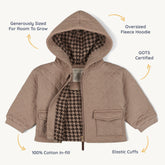 Organic Quilted Hooded Jacket - Taupe Hooded Jacket Makemake Organics 