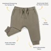 Organic Fleece Jogger Pants | Olive Bottoms Makemake Organics 