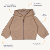 Organic Fleece Hooded Jacket - Taupe Fleece Jacket Makemake Organics 