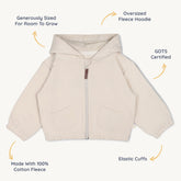 Organic Fleece Hooded Jacket - Oat Fleece Jacket Makemake Organics 