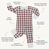 Organic 2-Way Zip Romper - Plum Gingham Zippered Romper Makemake Organics 