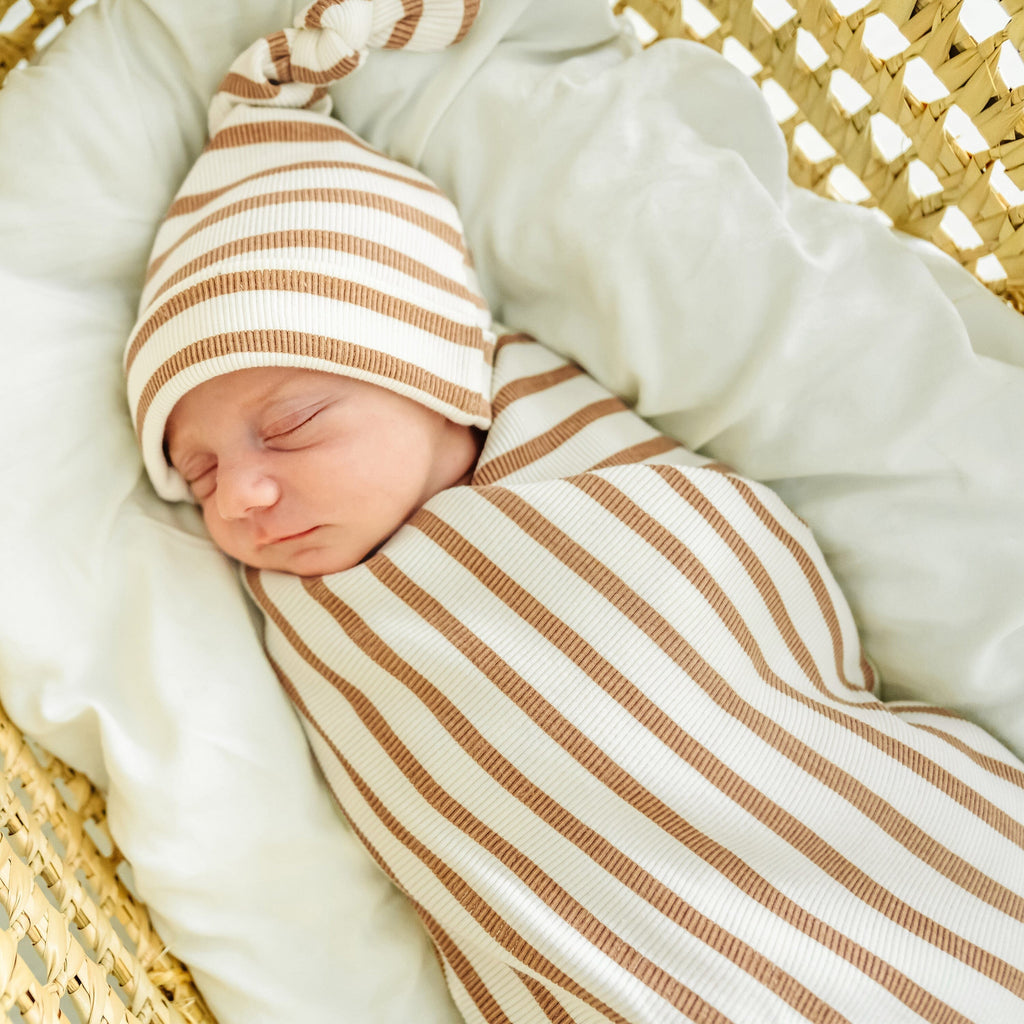 Organic Baby Baby Swaddle Blanket & Hat | Stripes Baby Gift Sets Makemake Organics 