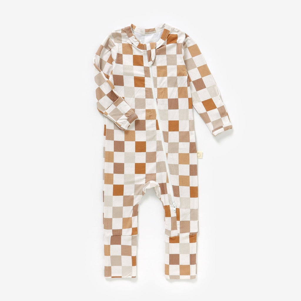 Bamboo Zip Pajamas | Checkered Onesies Consciously Baby Newborn 