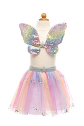 Rainbow Sequins Skirt, Wings & Wand Costumes Great Pretenders USA 