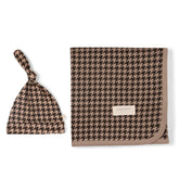 Organic Swaddle Blanket & Hat - Houndstooth Blanket Set Makemake Organics 