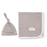 Organic Swaddle Blanket & Hat - Plum Stripes Blanket Set Makemake Organics 