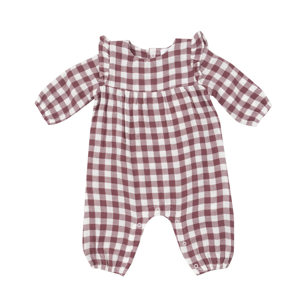 Ruffle Sleeve Romper - Gingham Plum 217 Angel Dear 