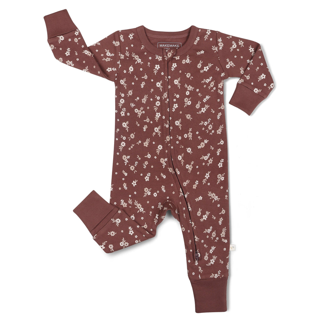 Organic 2-Way Zip Romper - Winter Bloom Zippered Romper Makemake Organics 